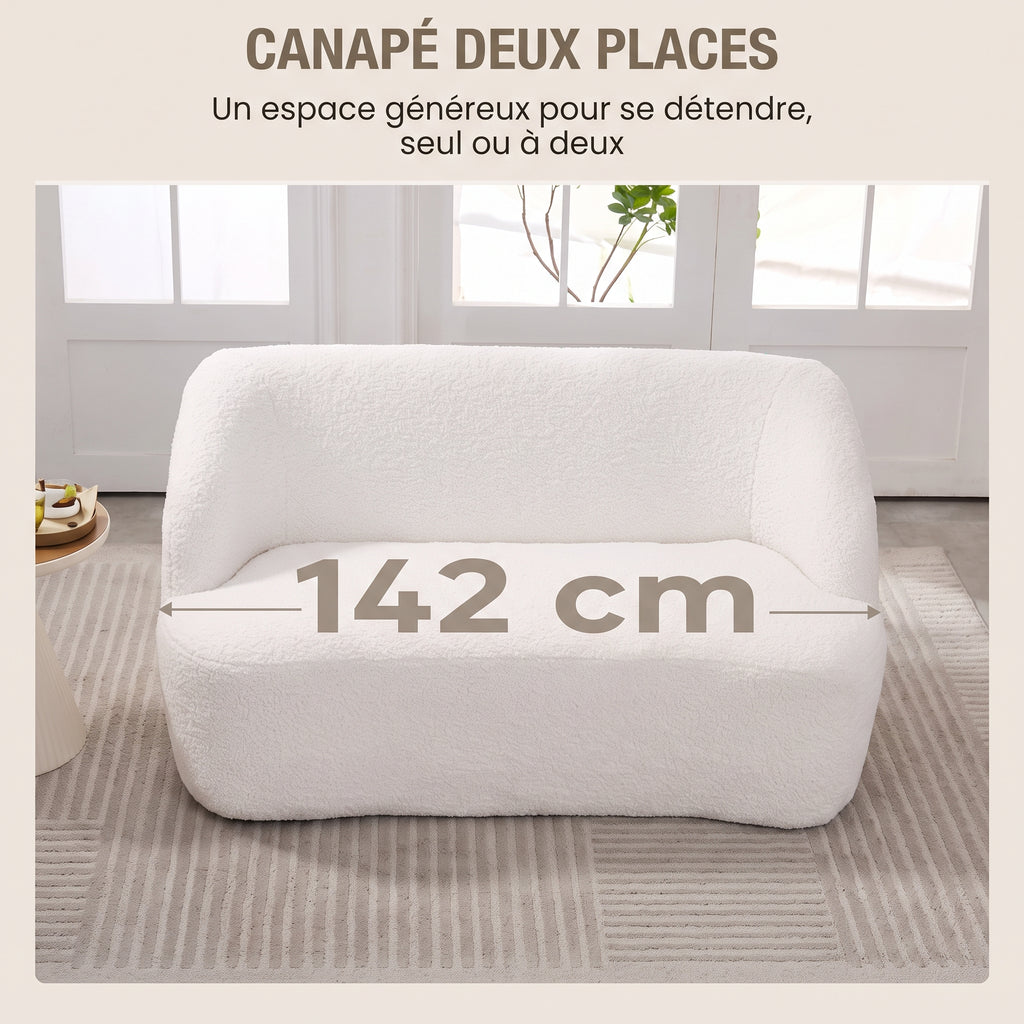 Dimensions du canapé 2 places bouclette crème : 142 cm de large