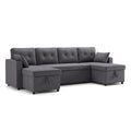 Canapé-lit d'angle en U gris anthracite avec méridiennes et coffres, vue de trois quarts sur fond blanc