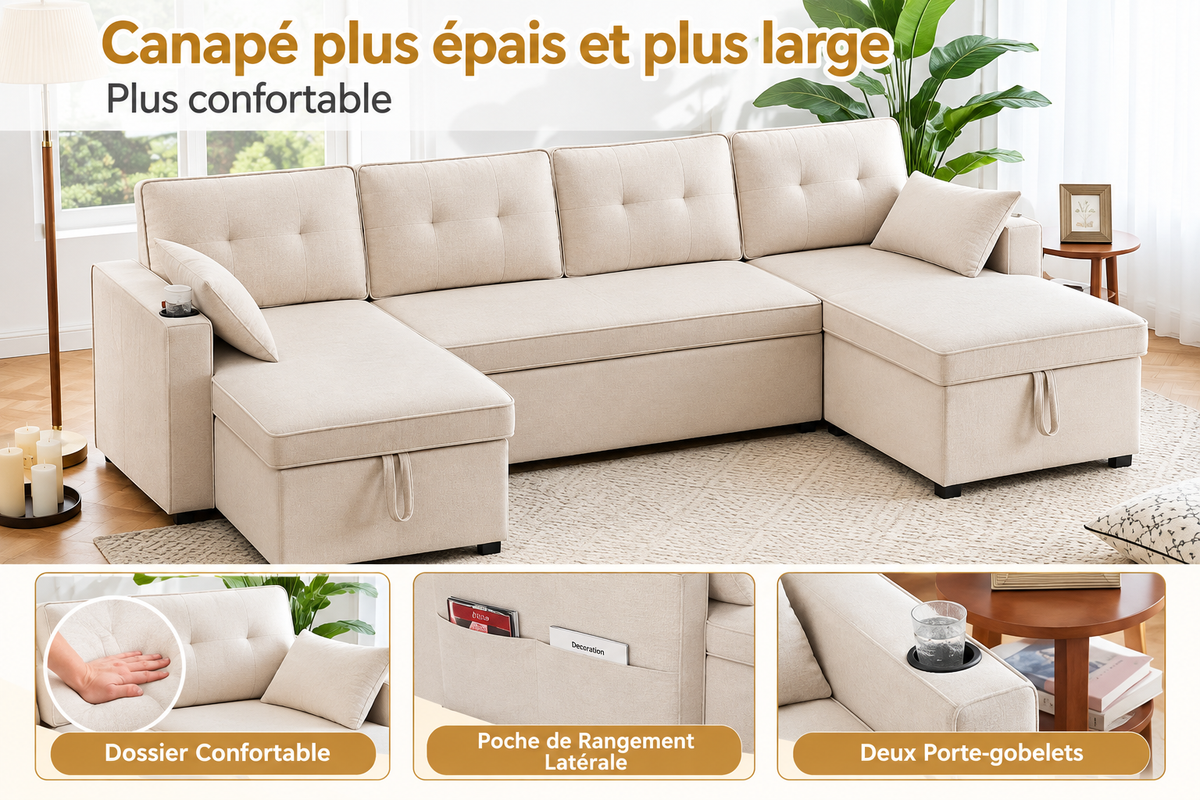 Canapé-lit en U Still Home : assise plus épaisse et plus large pour plus de confort