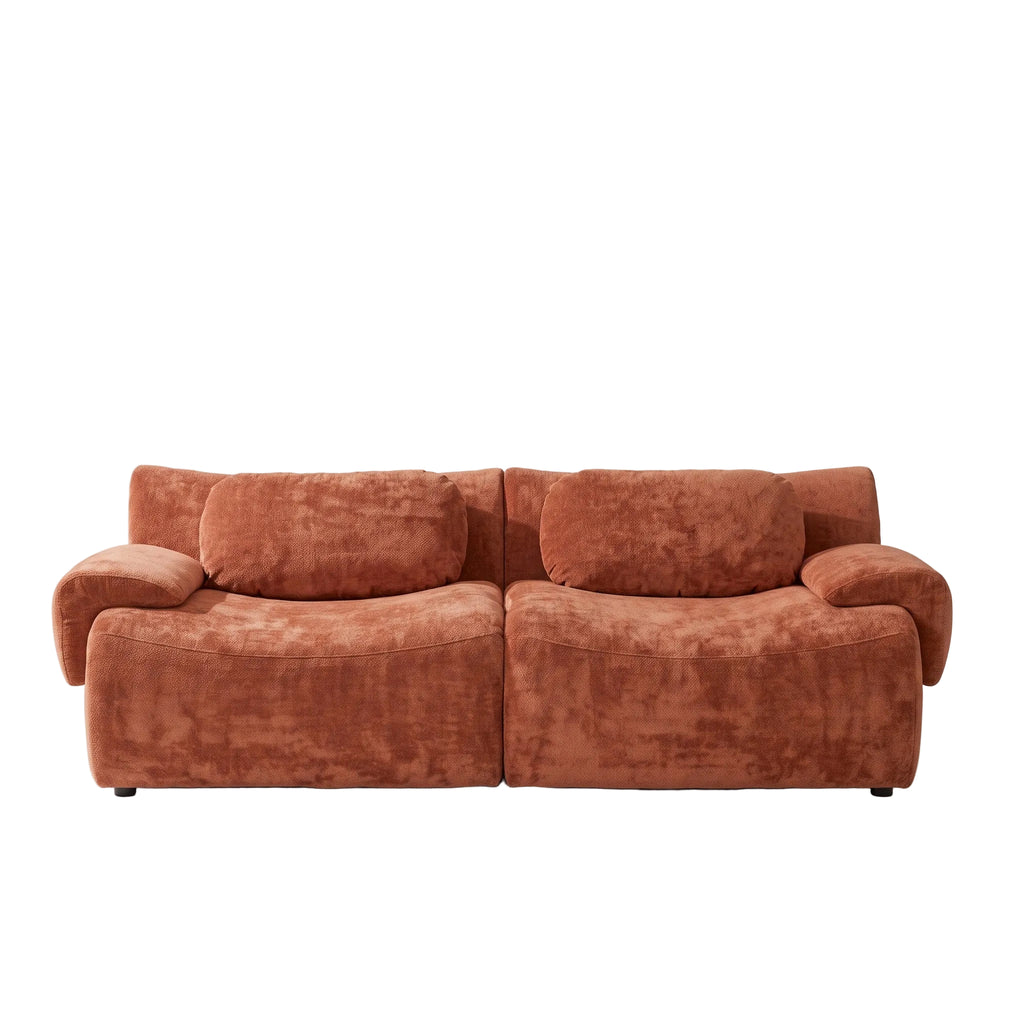 Canapé modulable 2 places en chenille terracotta, vue de face sur fond blanc