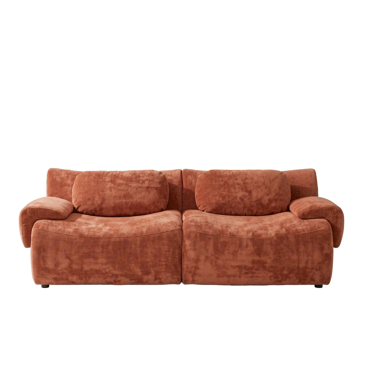 Canapé modulable 2 places en chenille terracotta, vue de face sur fond blanc