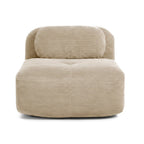 Chauffeuse modulable sans accoudoirs en velours côtelé beige, sur fond blanc
