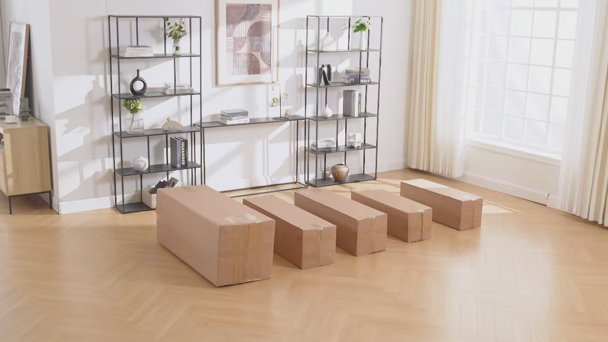Vidéo : déballage et installation de modules en velours côtelé beige dans un salon